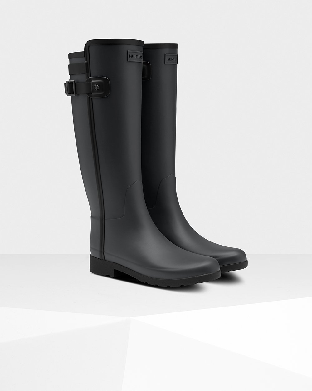 Womens Hunter Refined Slim Fit Contrast - Tall Rain Boots Black - 9304-HELTW